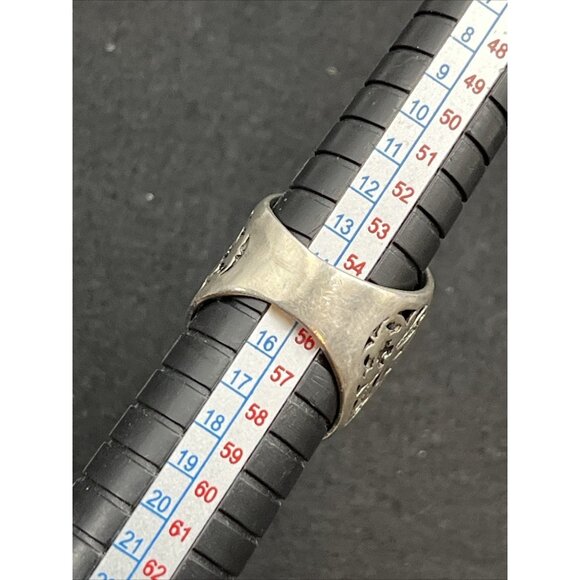 Vintage Sterling Silver Azurite Ring Chunky Open Scrollwork Size 8 Heavy Signed - Picture 9 of 9